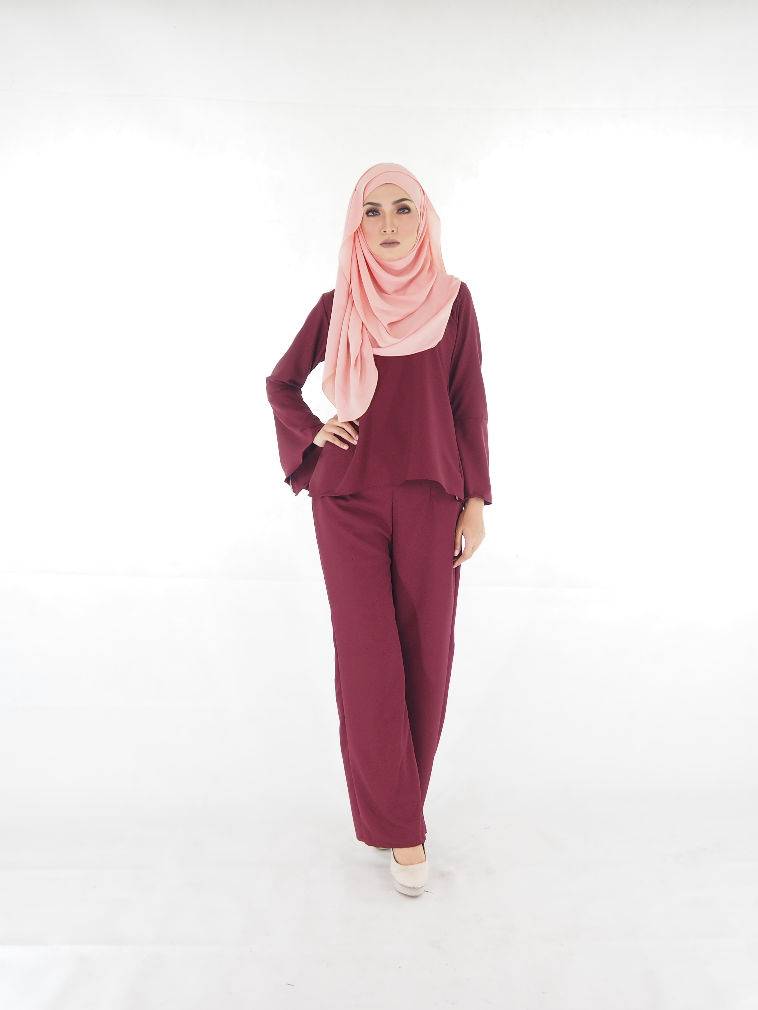 SW4358 Blouse+ Pant (PLUS SIZE) Maroon