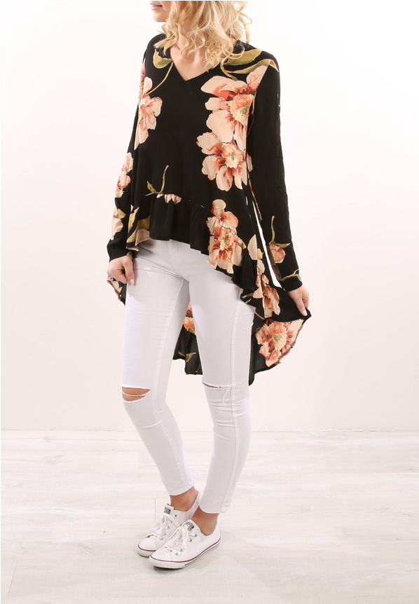 EW2445 Floral Chiffon Top Black