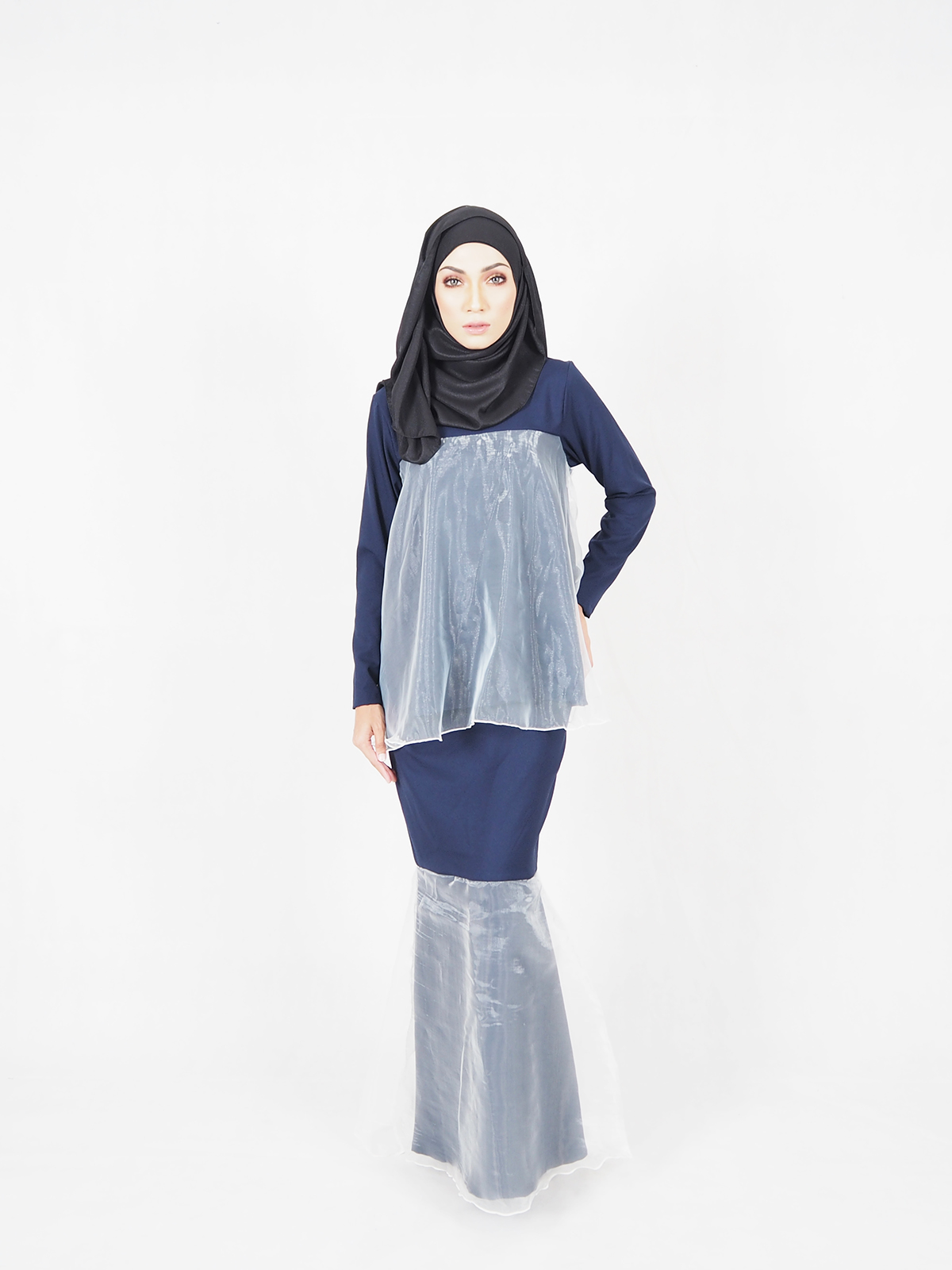 SW4525 Baju Kurung Dark Blue 