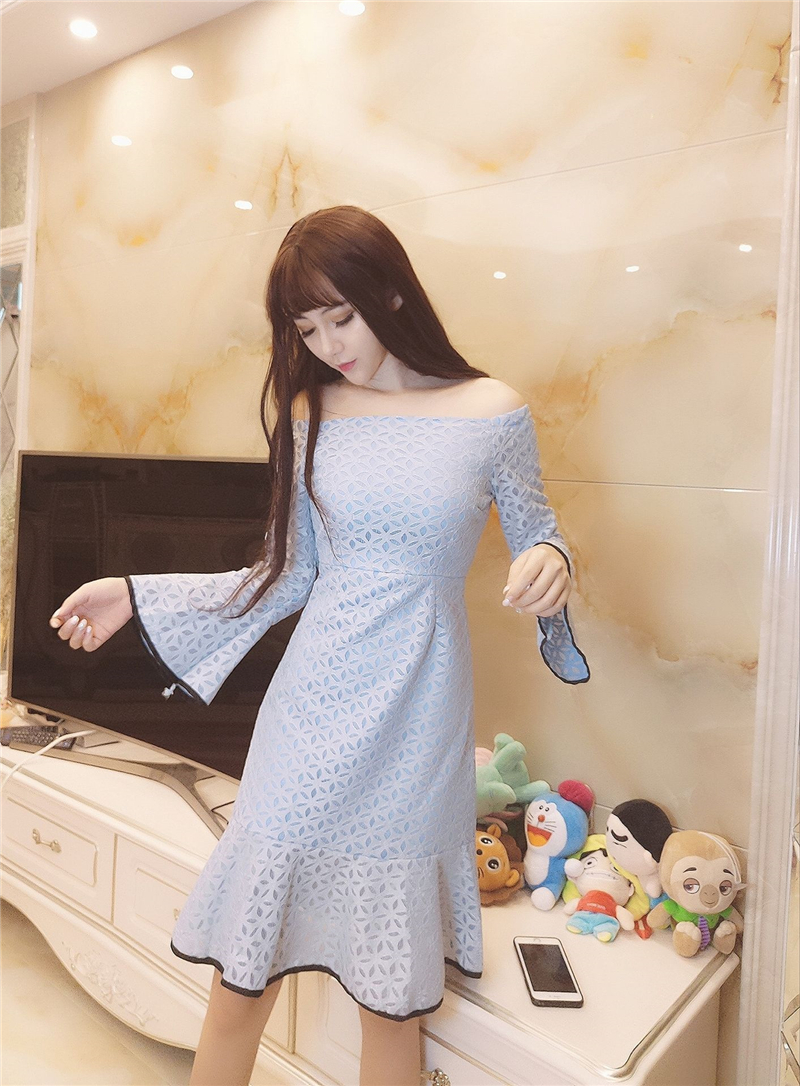 EW20134 Stylish Off-Shoulder Dress Blue