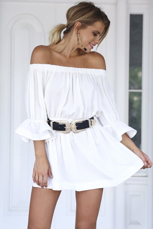 EW20164 Stylish Off-Shoulder Dress White