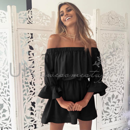 EW20166 Pretty Off-Shoulder Dress Black