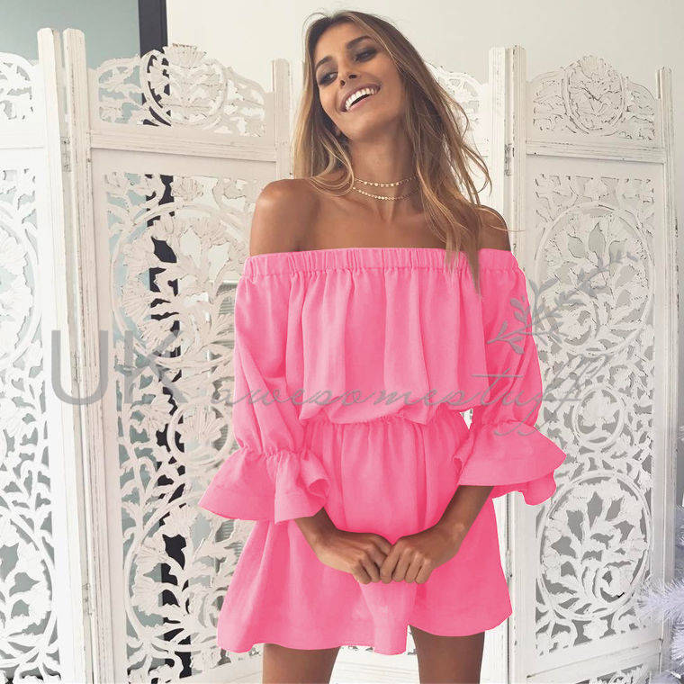 EW20166 Pretty Off-Shoulder Dress Pink