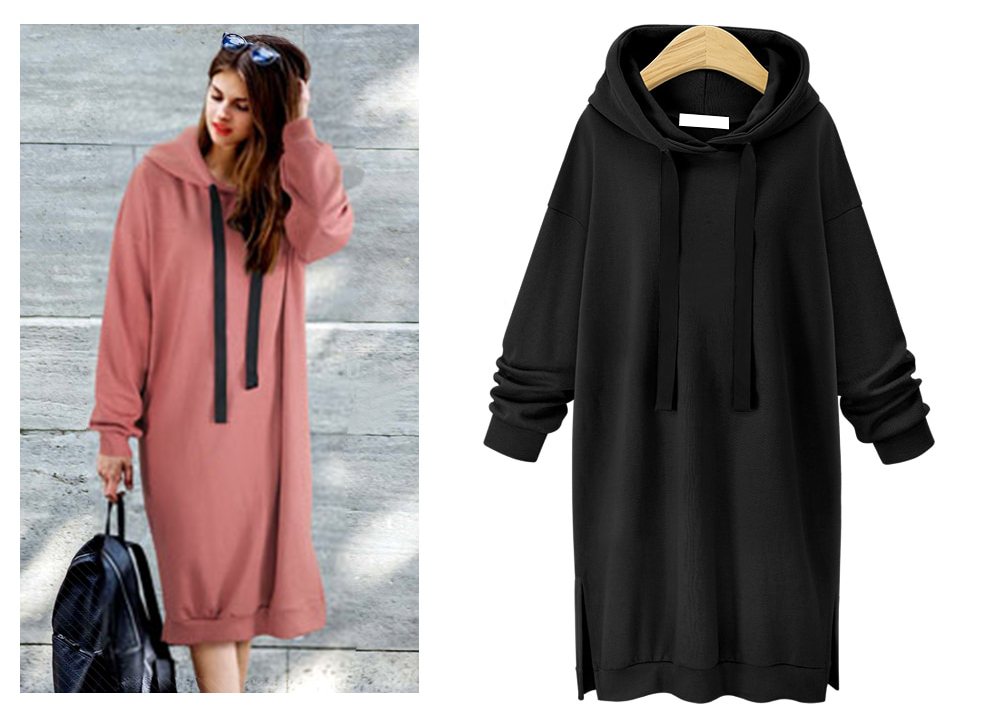 EW20213 Stylish Hooded Dress Black