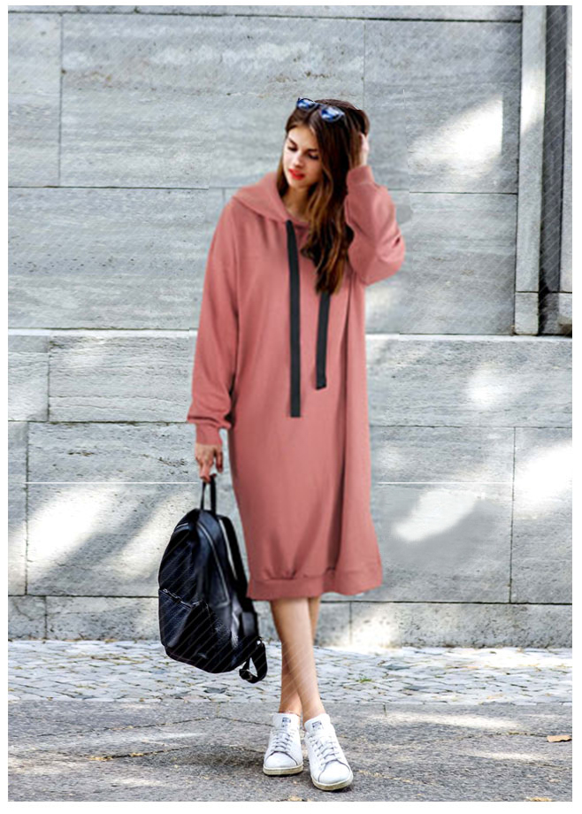 EW20213 Stylish Hooded Dress Pink