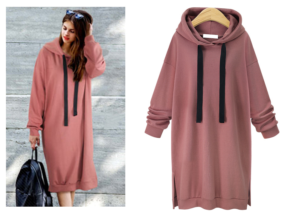 EW20213 Stylish Hooded Dress Pink