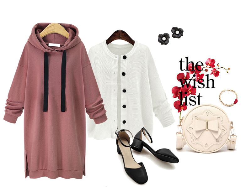 EW20213 Stylish Hooded Dress Pink