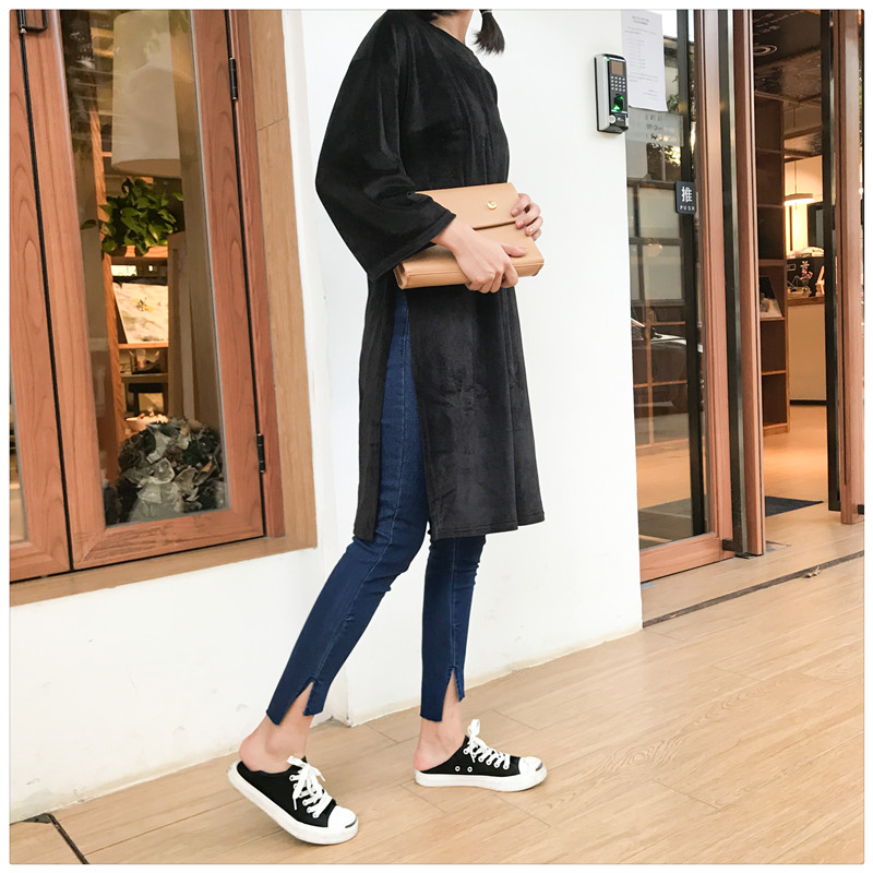 EW20284 Stylish Long Top Black
