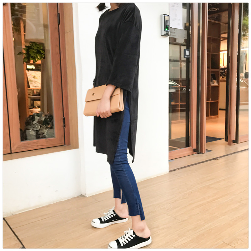 EW20284 Stylish Long Top Black