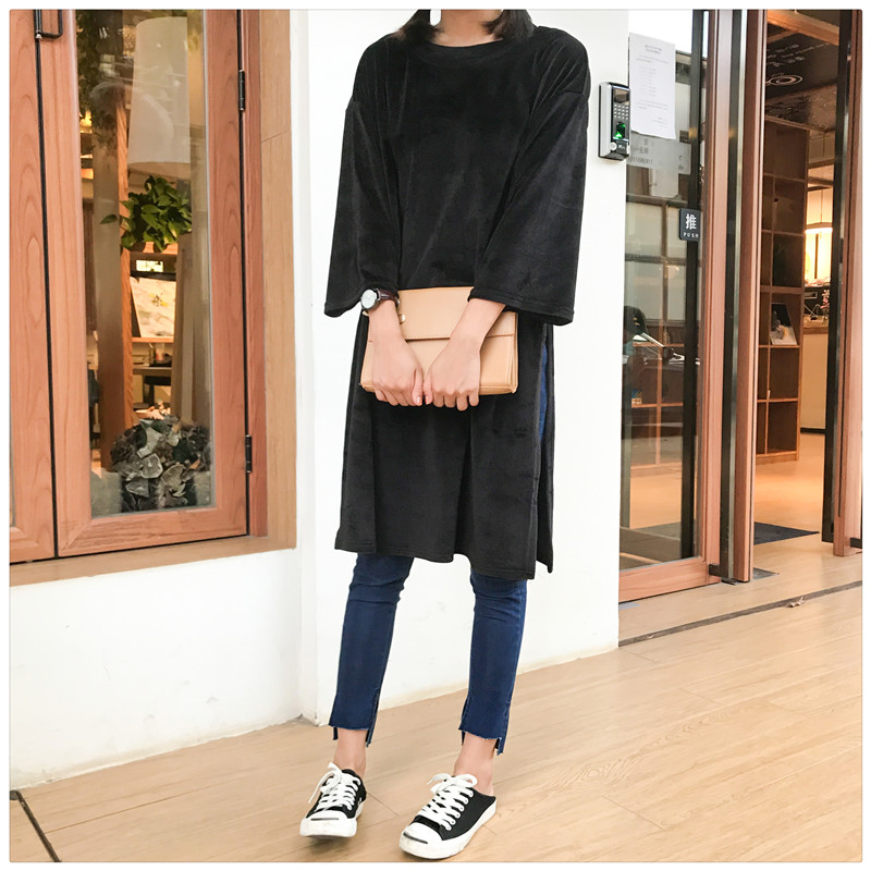 EW20284 Stylish Long Top Black