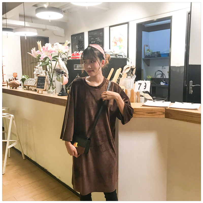 EW20284 Stylish Long Top Brown