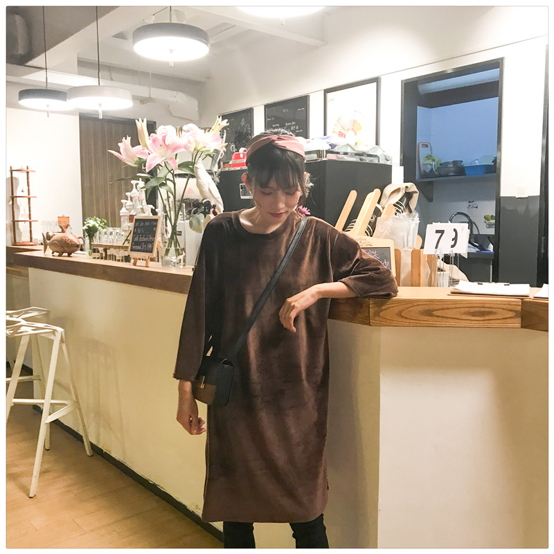 EW20284 Stylish Long Top Brown