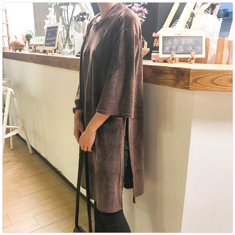 EW20284 Stylish Long Top Brown