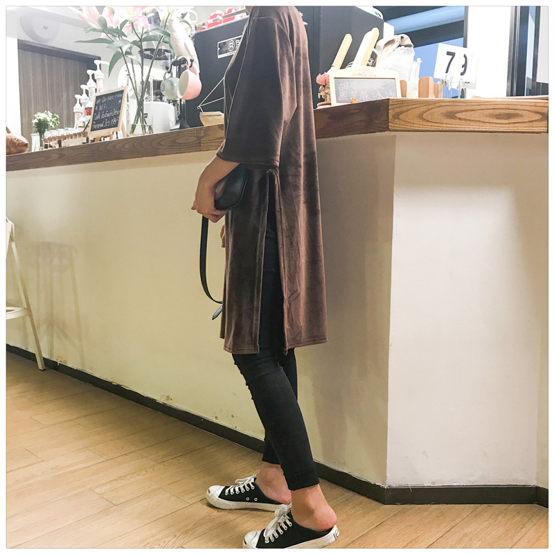 EW20284 Stylish Long Top Brown