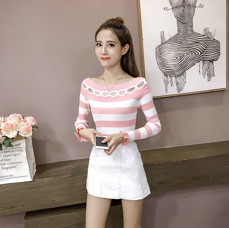 EW20290 Fashion Stripe Top Pink