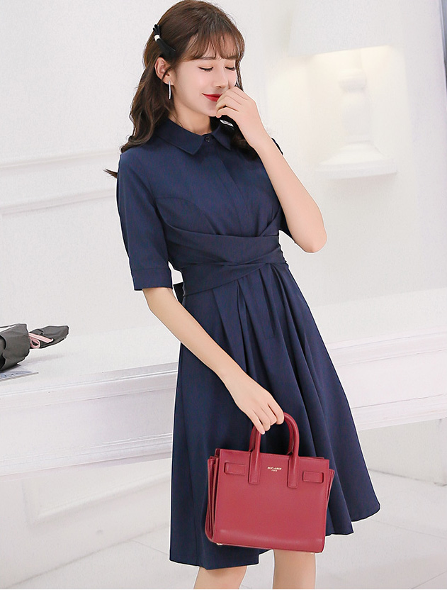 TW60005 Elegant OL Dress Dark Blue
