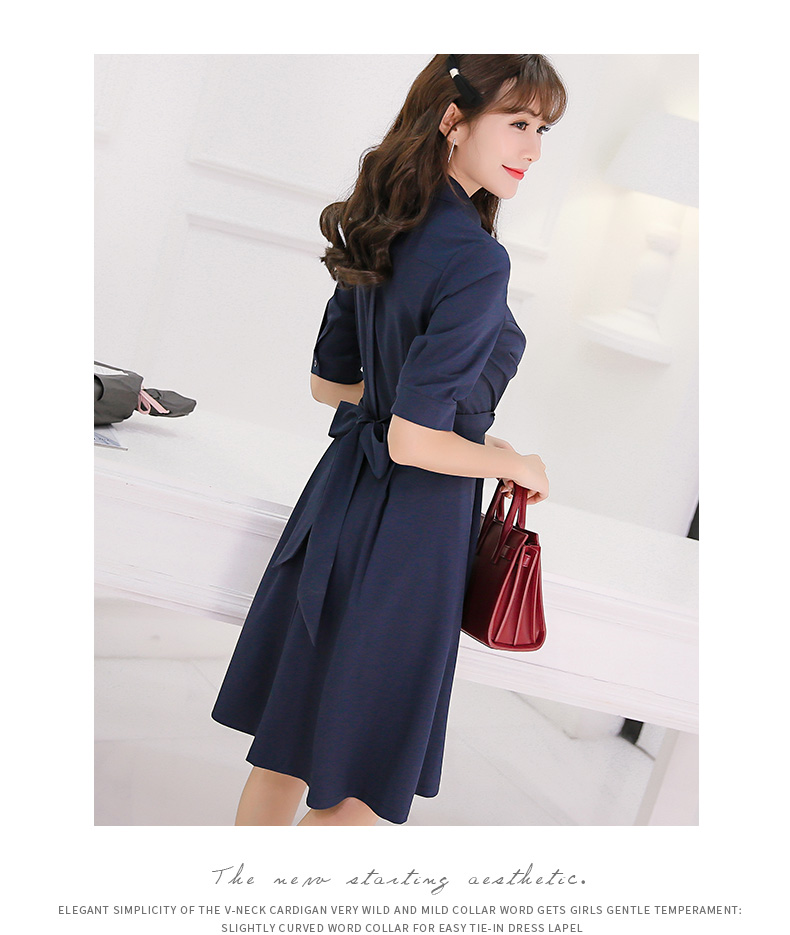 TW60005 Elegant OL Dress Dark Blue