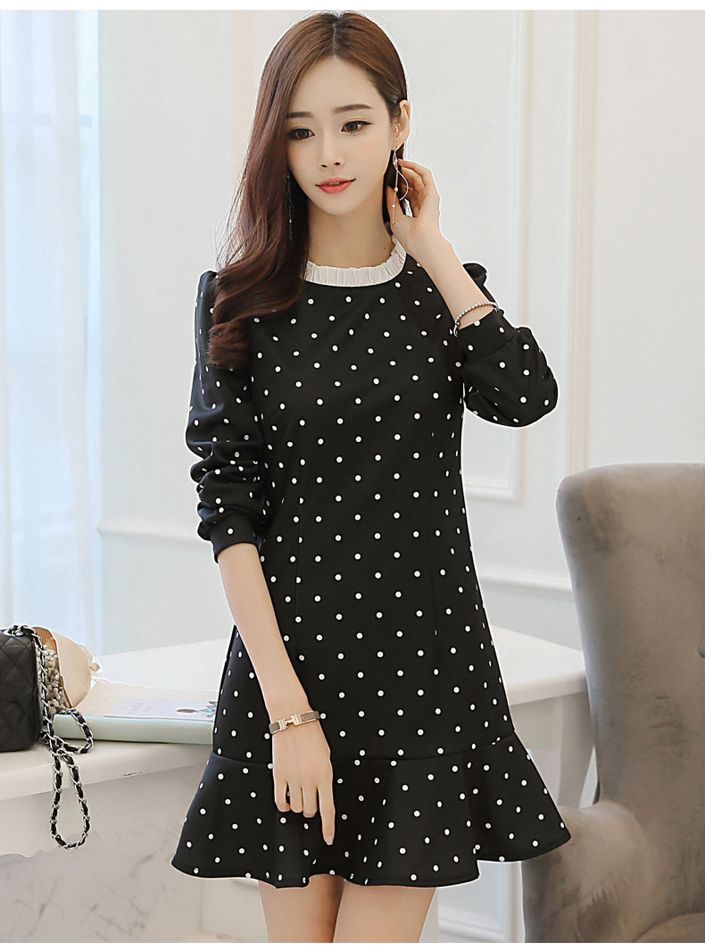 TW60026 Stylish Polka Dot Dress Black