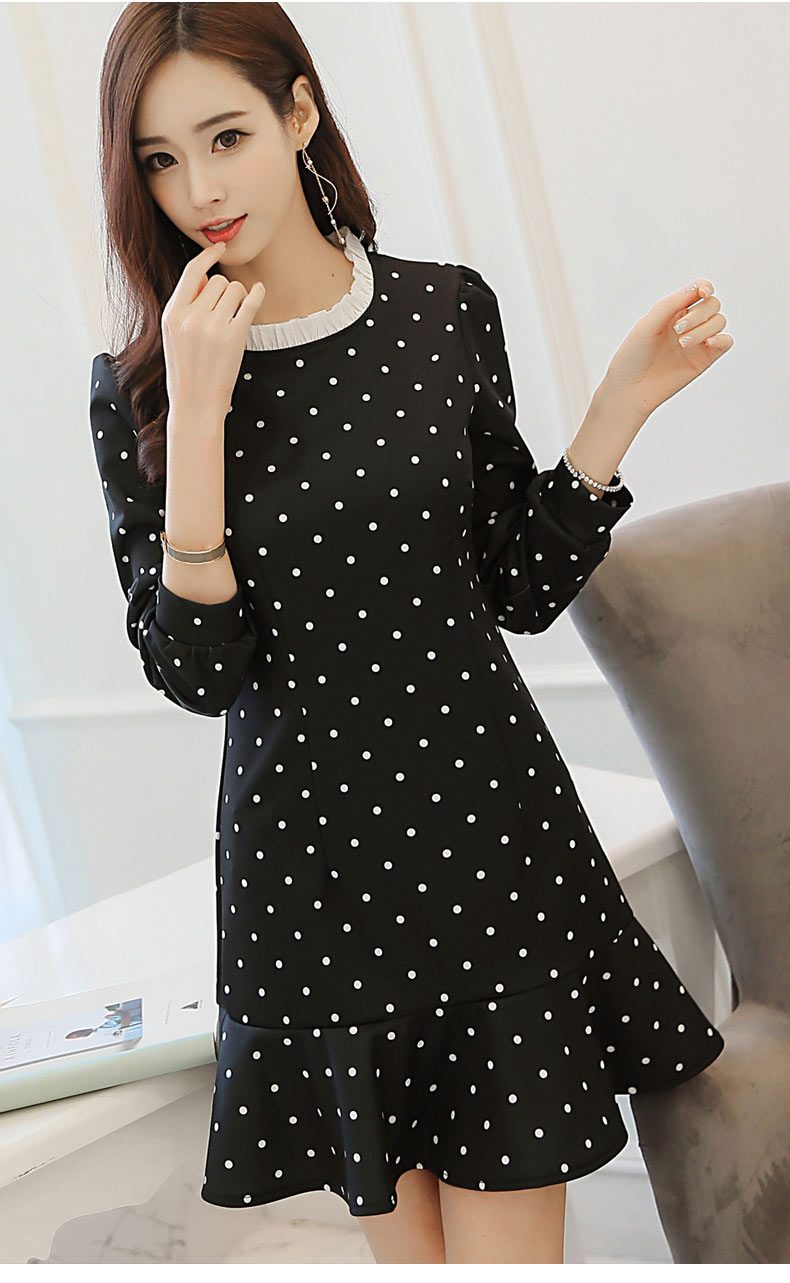 TW60026 Stylish Polka Dot Dress Black
