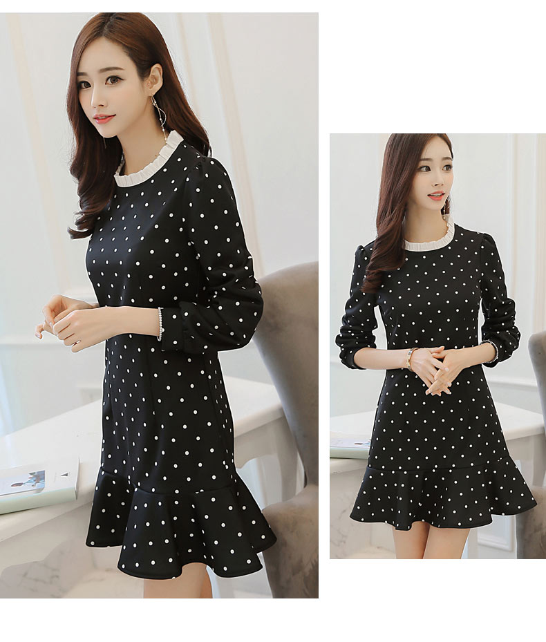 TW60026 Stylish Polka Dot Dress Black