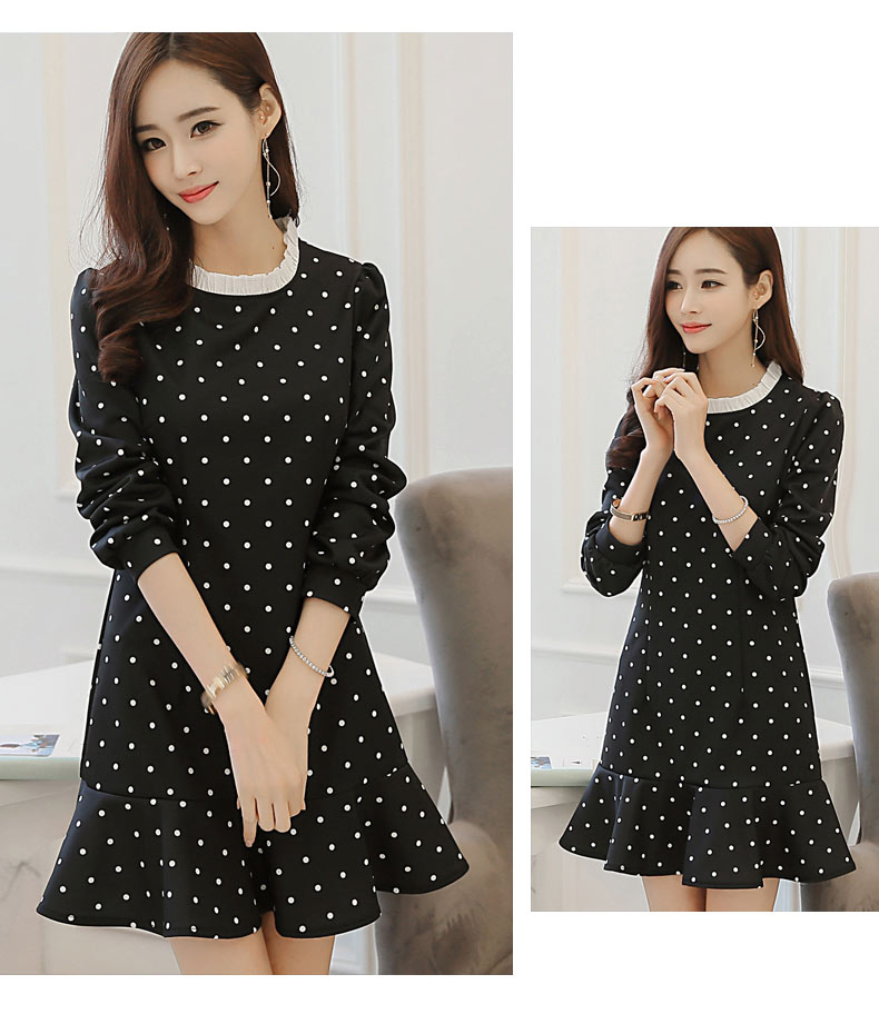 TW60026 Stylish Polka Dot Dress Black