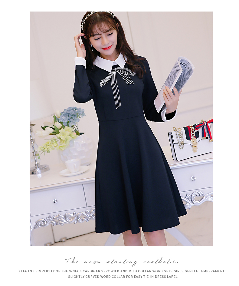 TW60038 Fashion OL Dress Dark Blue