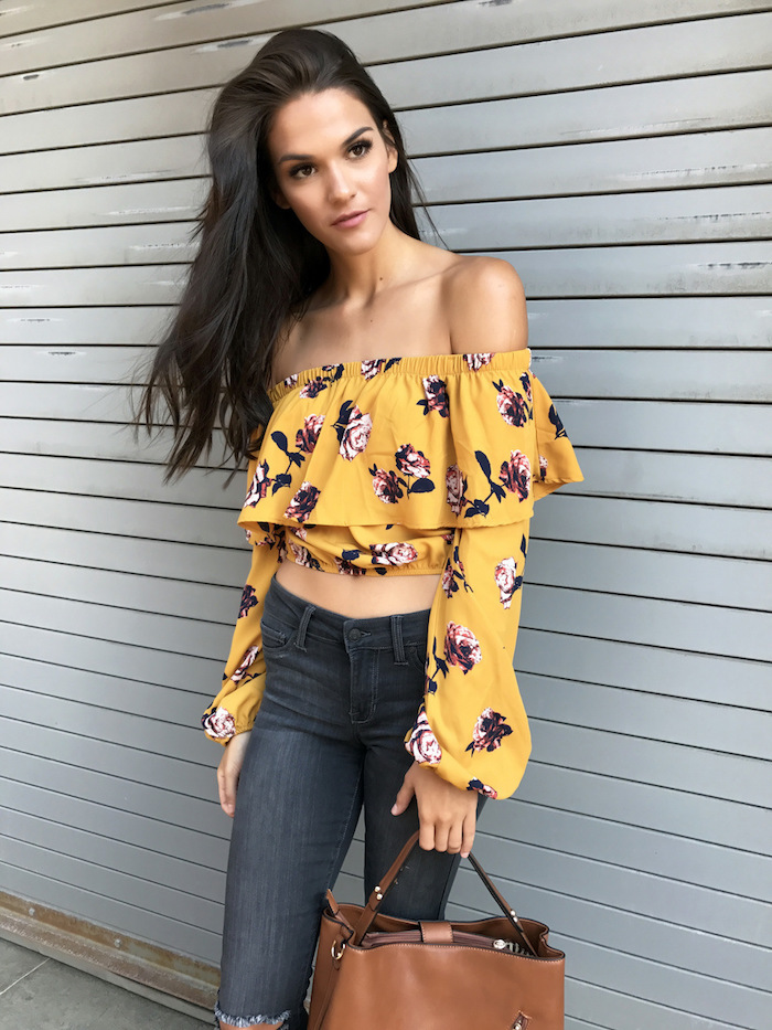 EW20345 Sexy Off-Shoulder Top Yellow