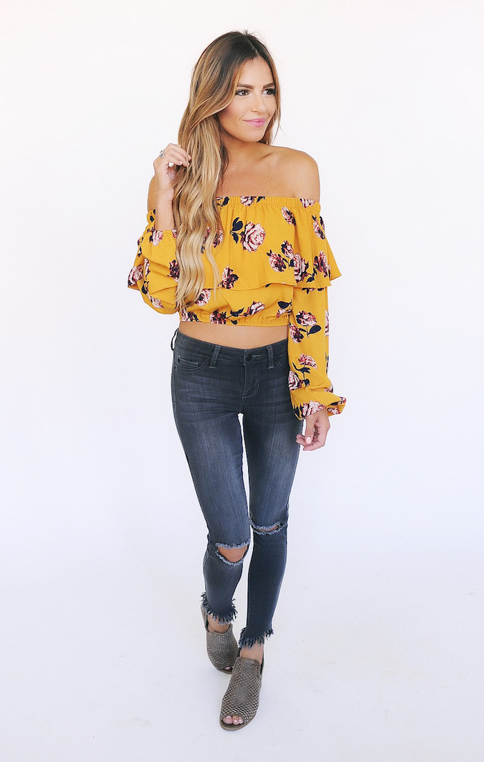 EW20345 Sexy Off-Shoulder Top Yellow
