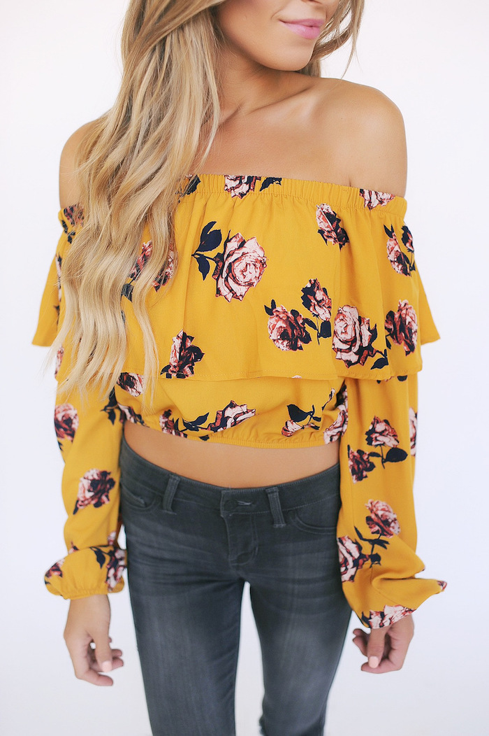 EW20345 Sexy Off-Shoulder Top Yellow
