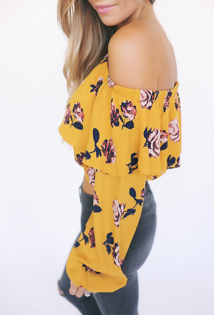 EW20345 Sexy Off-Shoulder Top Yellow