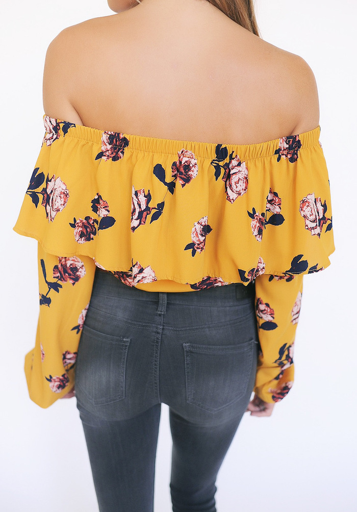 EW20345 Sexy Off-Shoulder Top Yellow