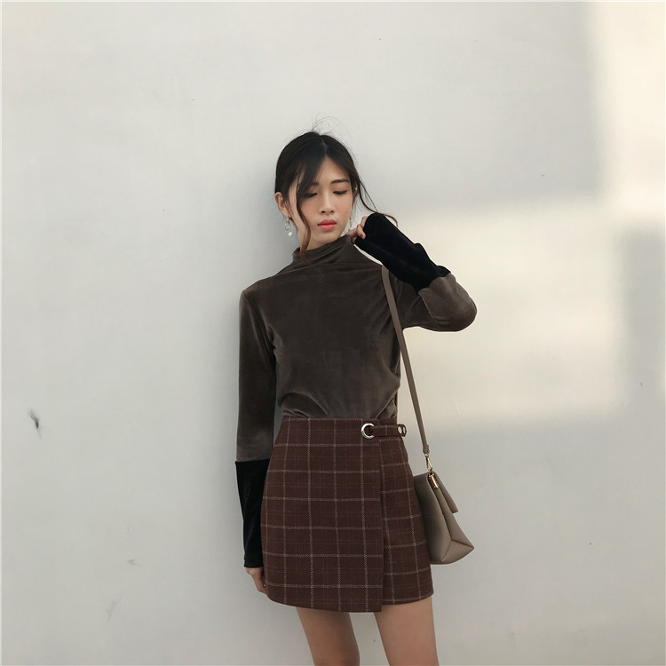 EW20352 Stylish Velvet Top Dark Brown