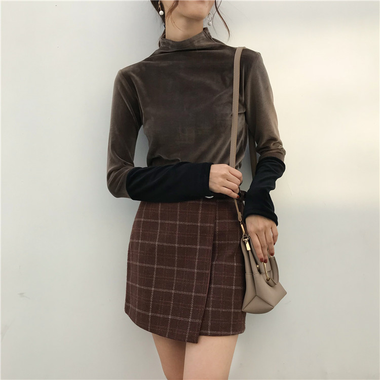 EW20352 Stylish Velvet Top Dark Brown