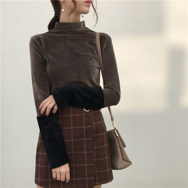 EW20352 Stylish Velvet Top Dark Brown