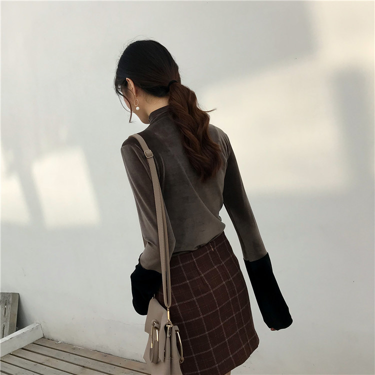 EW20352 Stylish Velvet Top Dark Brown