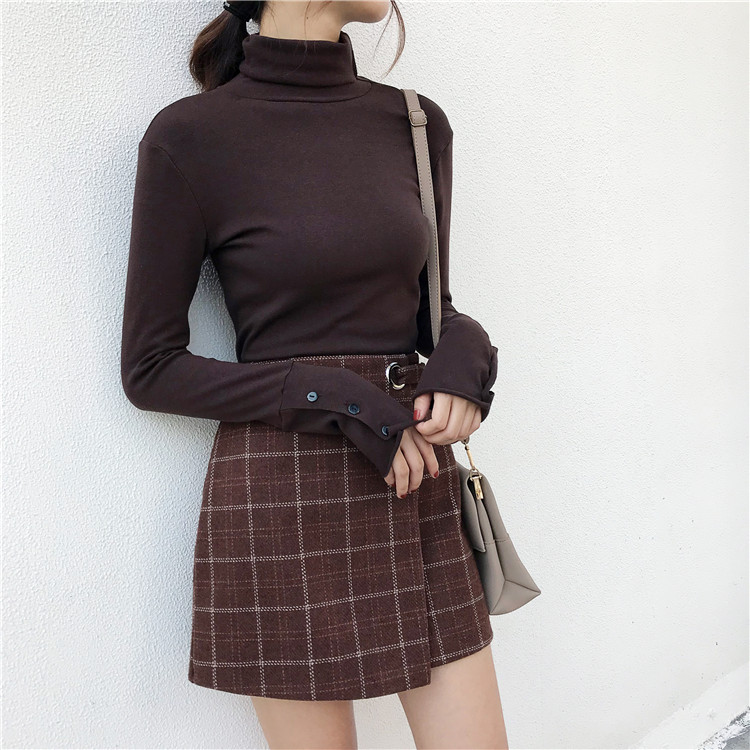 EW20353 Fashion Turtle Neck Top Brown