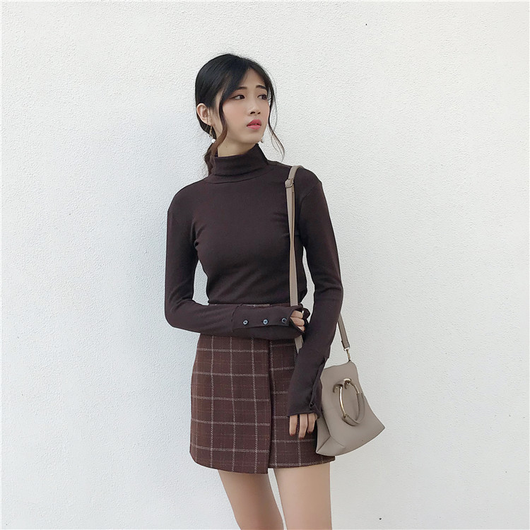 EW20353 Fashion Turtle Neck Top Brown
