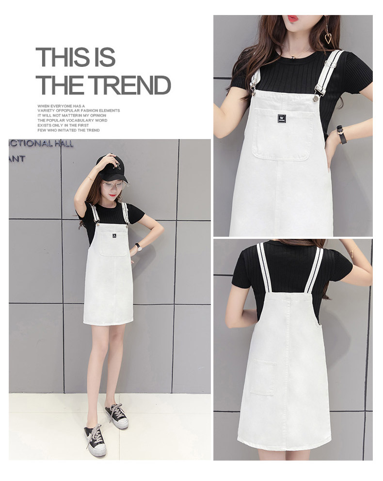EW20356 Fashion Denim Strap Dress White