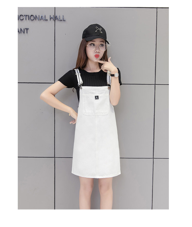 EW20356 Fashion Denim Strap Dress White