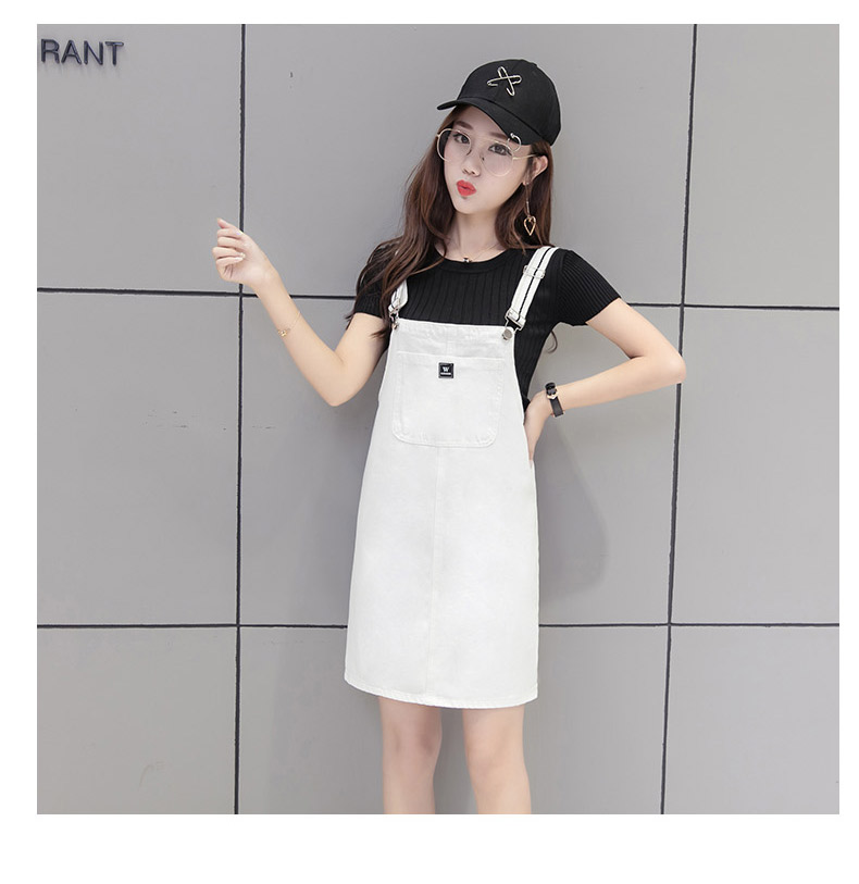EW20356 Fashion Denim Strap Dress White