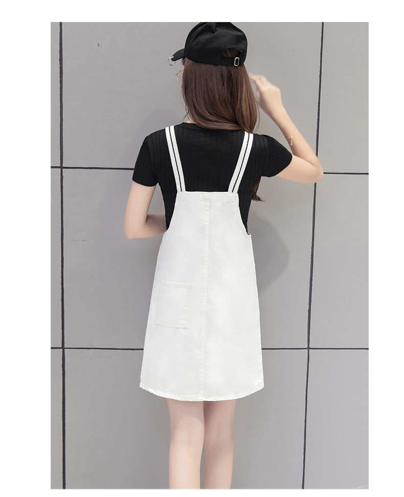 EW20356 Fashion Denim Strap Dress White