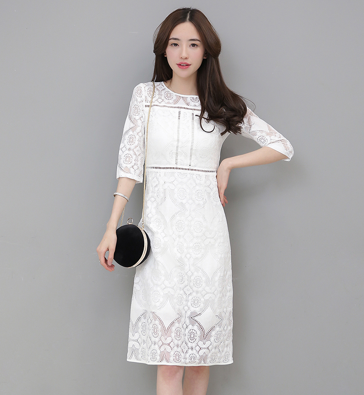 EW20427 Elegant Lace Dress White