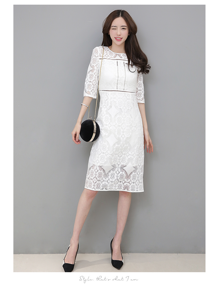 EW20427 Elegant Lace Dress White