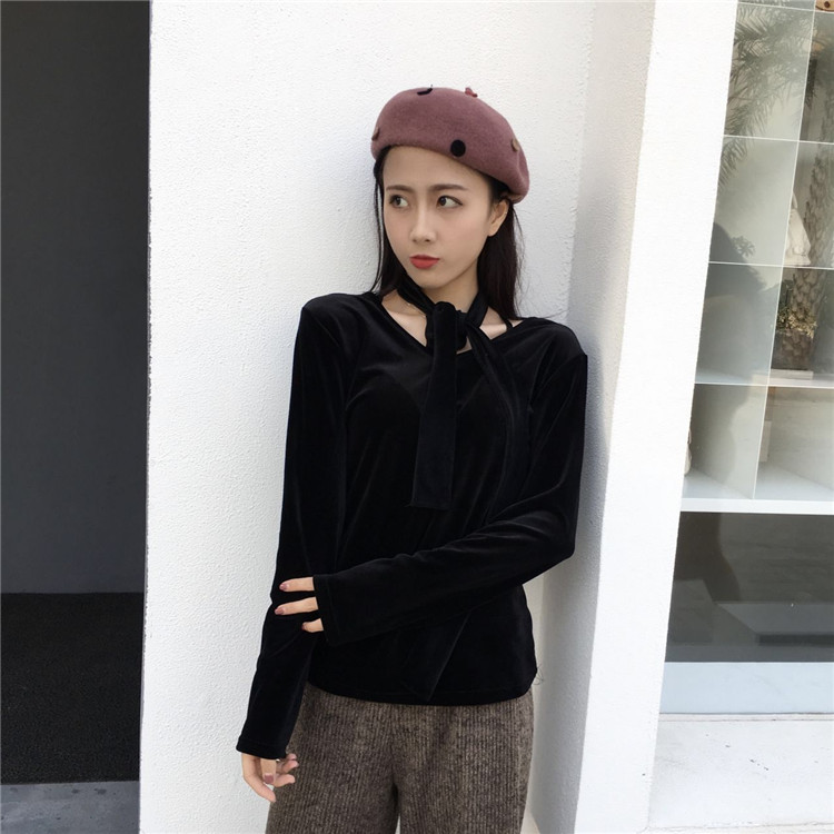 EW20429 Fashion Velvet Top Black