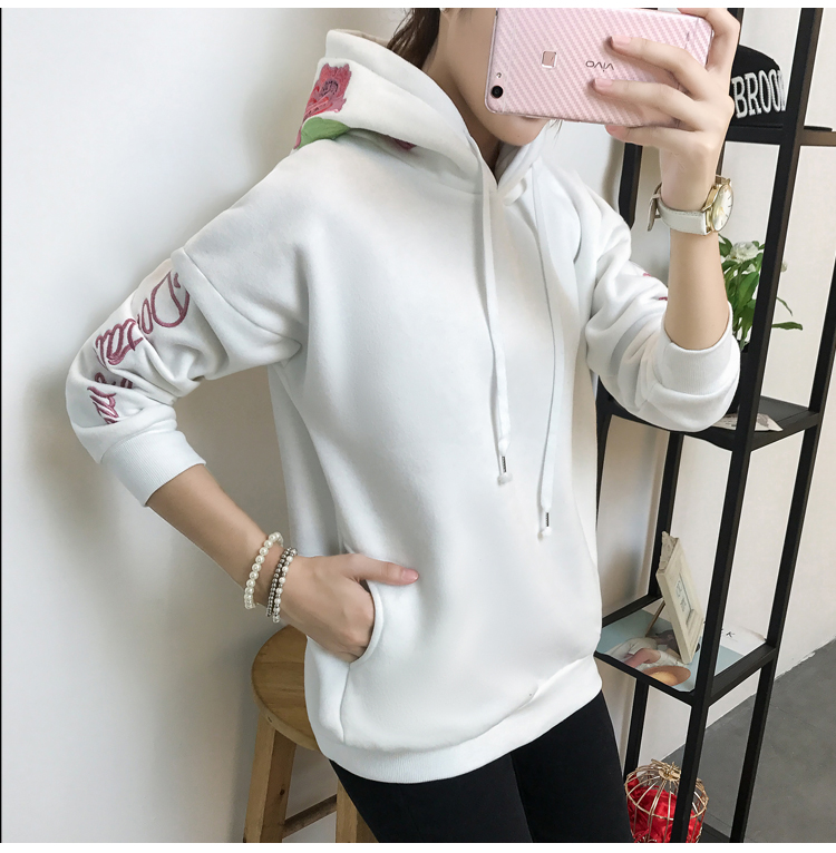 GW2042 Lovely Embroidery Hooded Top White