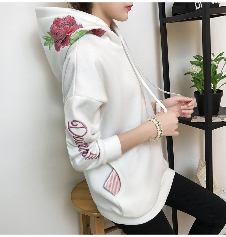 GW2042 Lovely Embroidery Hooded Top White