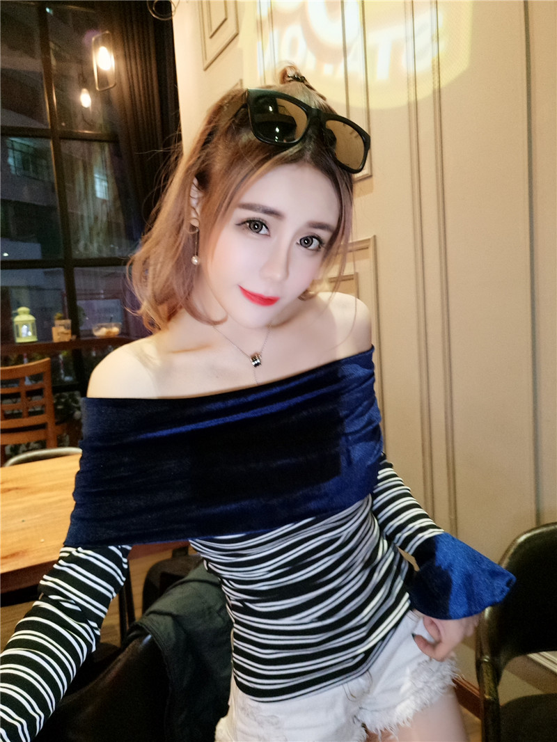EW20454 Sexy Off-Shoulder Top Blue