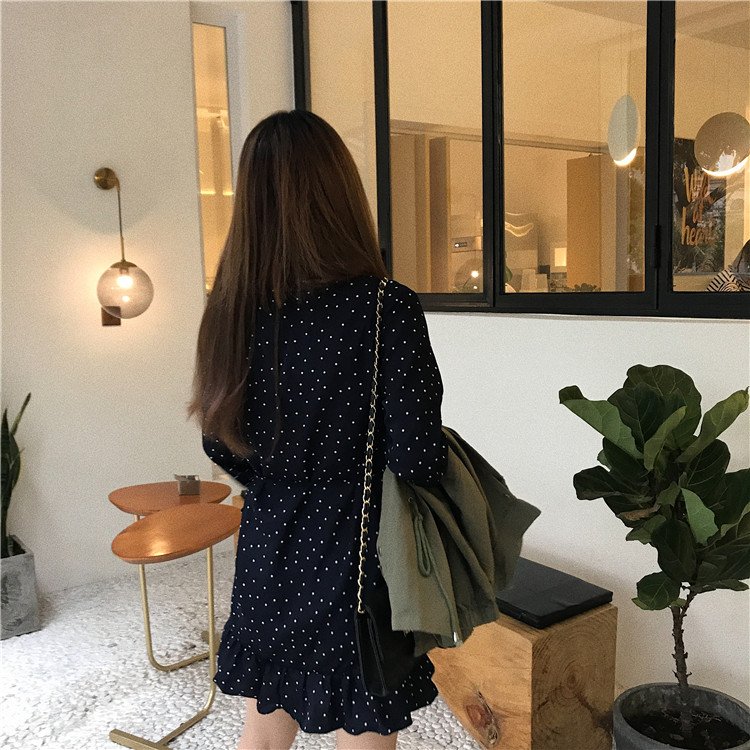 EW20462 Polka Dot Dress Dark Blue