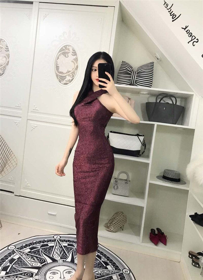 EW20472 Sexy Glittering Dress Maroon