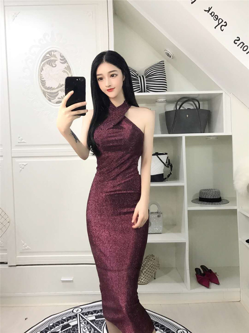 EW20472 Sexy Glittering Dress Maroon